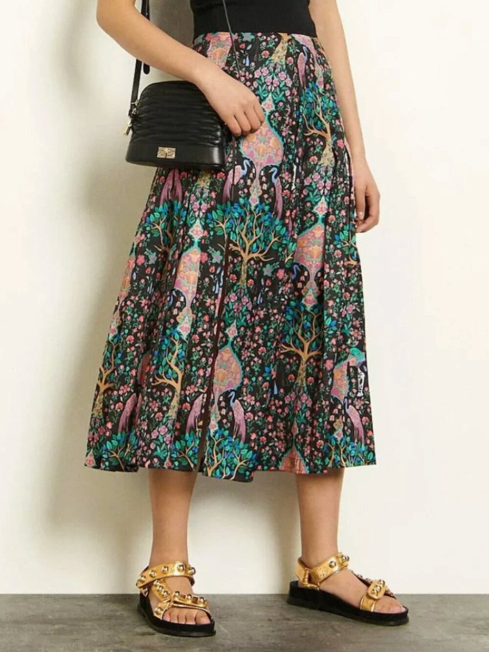SANDRO Paris Printed Midi Skirt With Slit